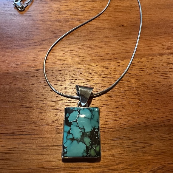 Joe Delgarito sterling silver & turquoise Southwestern pendant necklace 18” - Picture 2 of 4